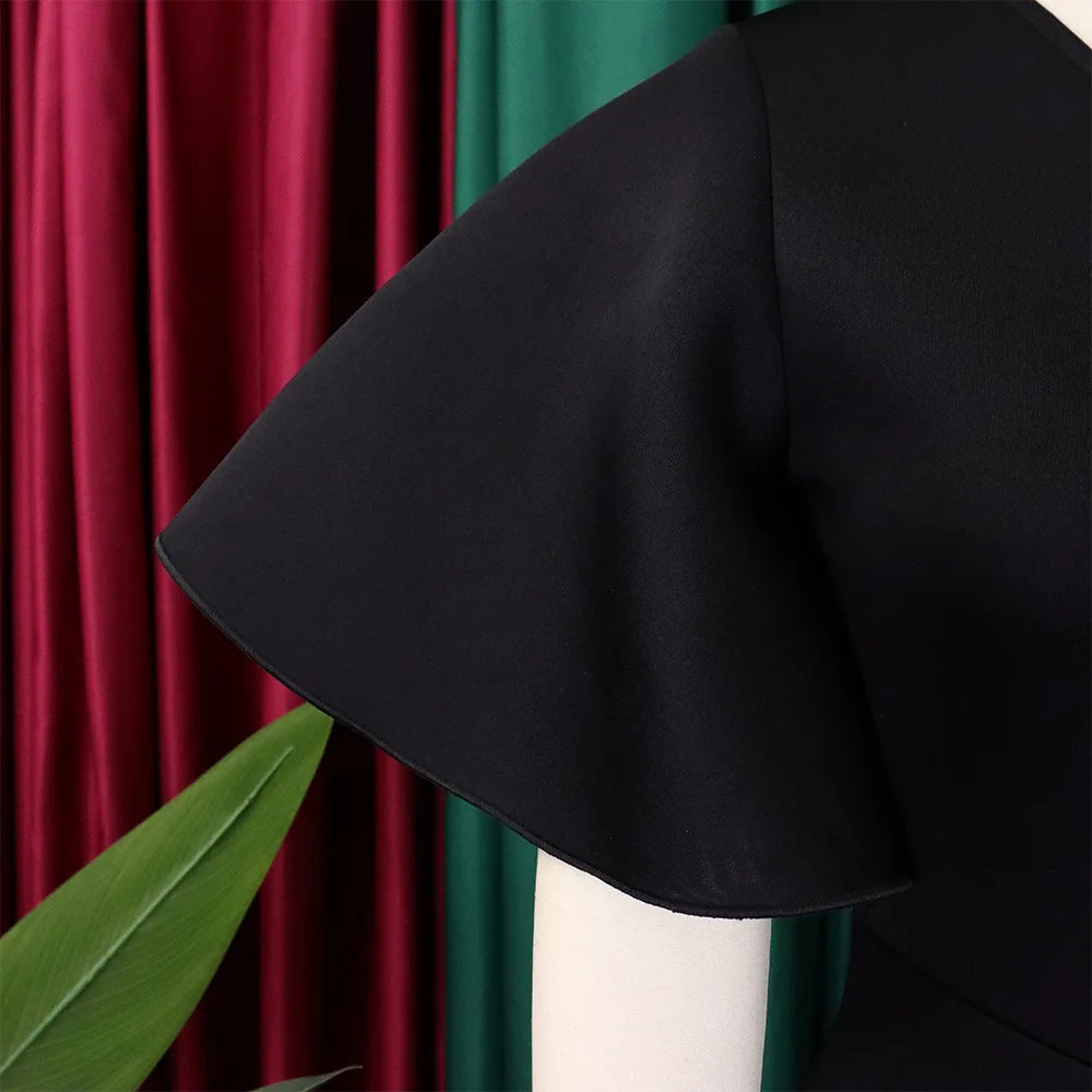 Dress Women Sexy Dresses White Round Neck Flare Sleeve Party Sheath Pleated High Waist Work Elegant Bodycon Mid Length Vestidos