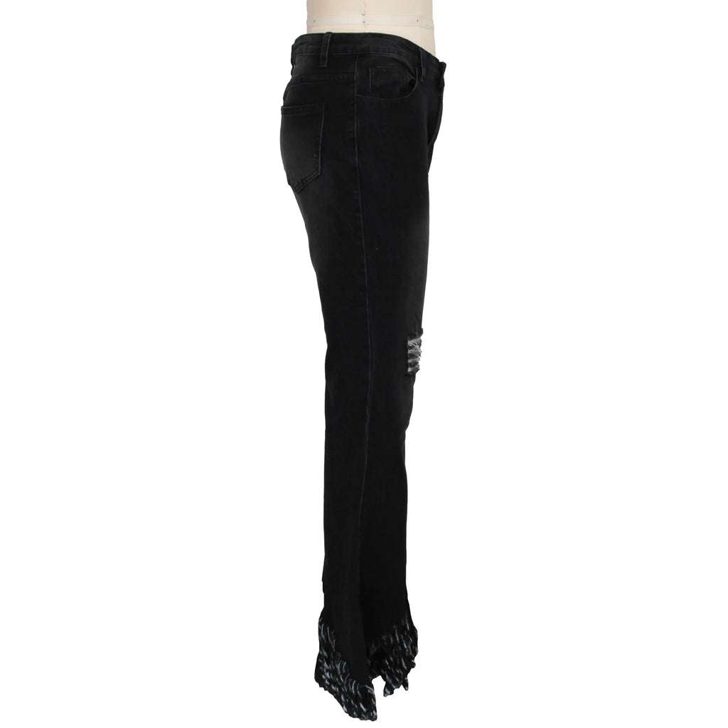 Jeans Women Long Pants Flare Pant Slim Fit Bodycon Y2k Streetwear Casual Elegant Splice Denim Trousers Solid Hole High Waist