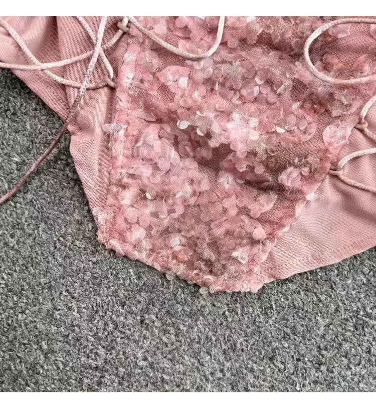 Women Corset Top Y2K Clothes Lolita Ruffles Flower Lace Tank Top Summer French Tube Tops Cute Clothes Pink Crop Tops