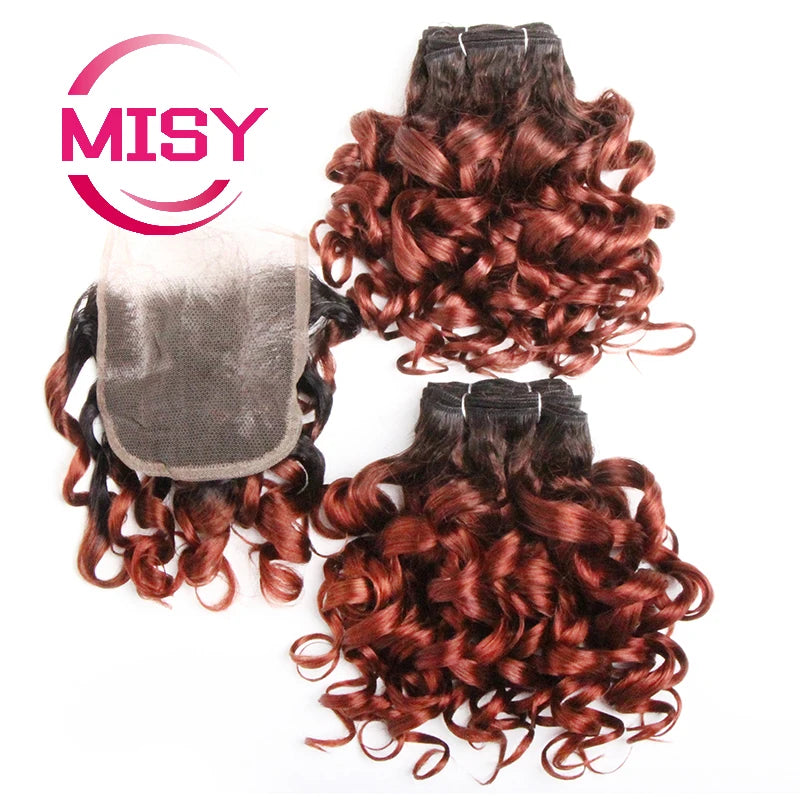 Curly Hair Bundles Brazilian Human Hair Weave 6 Bundles With Lace Closure Colored 1B/27/30/33/99J Short Hair Extension For Women