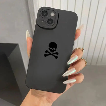 Black Skull Phone Case For iPhone 15 Cases iPhone 14 13 12 11 Pro Max Mini XS Max XR X 7 8 Plus SE2022 Matte Soft Silicone Cover