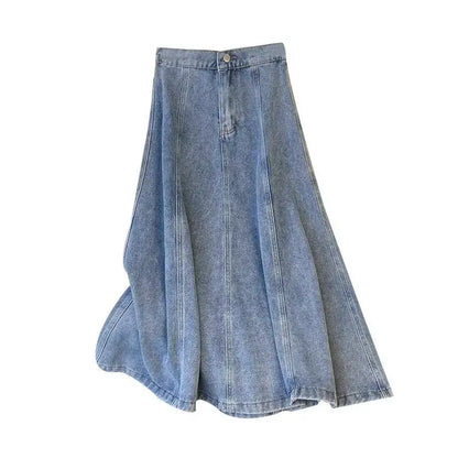 Denim Skirt For Women 2025 New High Waisted A-line Umbrella Skirt Versatile  Spring  Summer Elastic Waist Long Jean Skirt