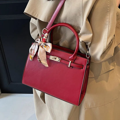 2025 New! Women's Red Tote Bag - Light Luxury, Large Capacity, Elegant Design, Versatile for Work & Party, Premium PU Leather
