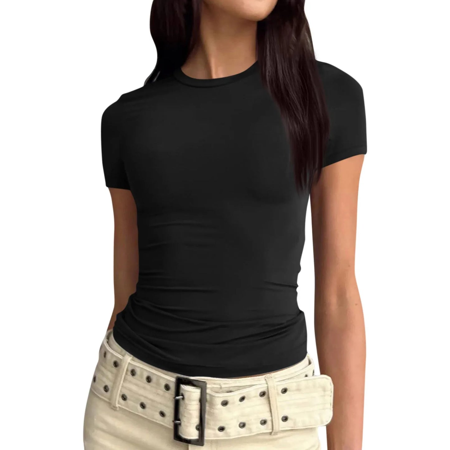 Women Sexy slim fit tops Short Sleeve Soild Sexy Tee blouse Slim Fit Tight Crop-Top t Shirt clothes for women top mujer traf