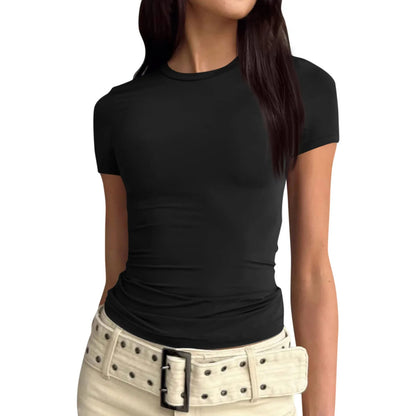 Women Sexy slim fit tops Short Sleeve Soild Sexy Tee blouse Slim Fit Tight Crop-Top t Shirt clothes for women top mujer traf