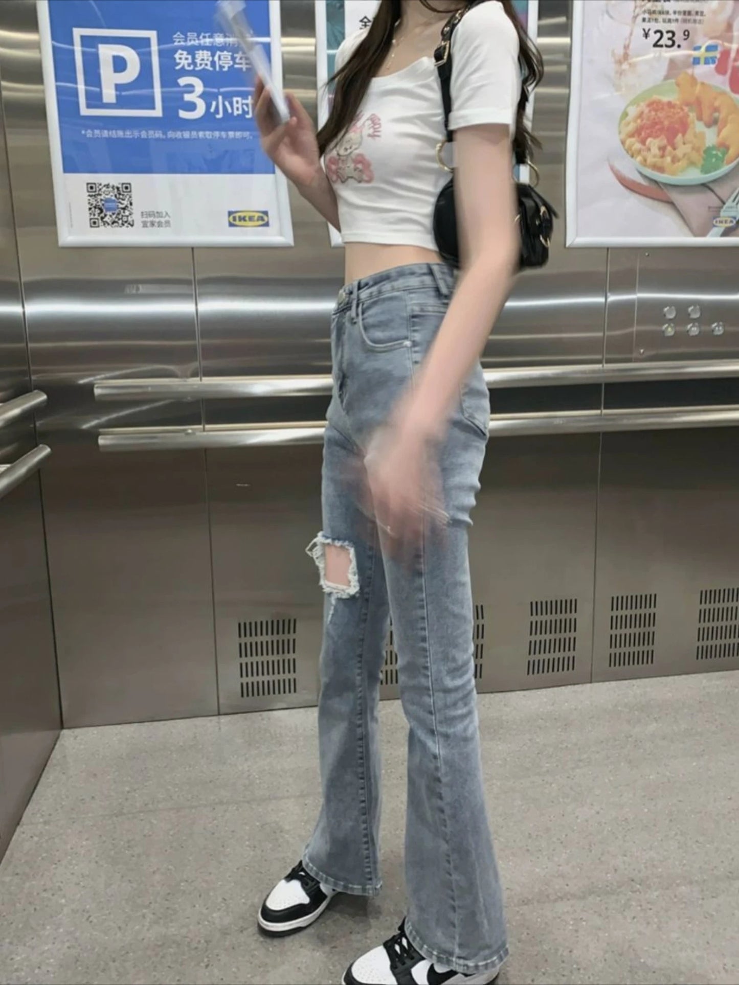 Denim Pants for Women Blue Womens Ripped Jeans Slim Fit Straight Leg Bell Bottom Trousers Original Emo Wholesale Stylish Wide A