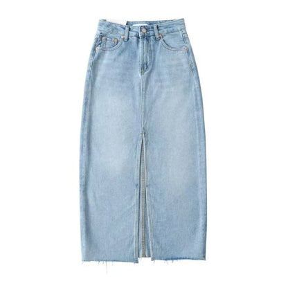 MiuKoMiYa Long Denim Skirts For Women Maxi Spring 2025 Black Front Slit Jean Skirts Womens Long Streetwear Blue Skirt Denim Maxi