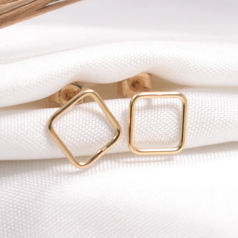 14K Gold Filled 8mm Square Earrings Minimalism Jewelry Gold Filled Stud Earrings Brincos Pendientes Oorbellen Boho Women Earring