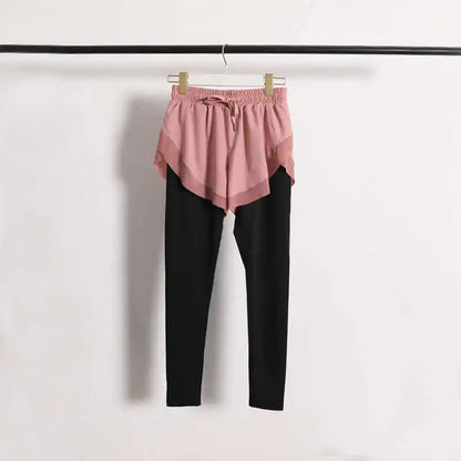 Stretch Autumn Sports Pants Women Two Pieces Fitness Yoga Pants and Shorts With Inner Phone Pocket 2 in 1 Yoga Pants