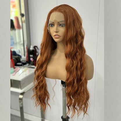 Ginger Wig Loose Wave Synthetic Lace Front Wigs For Women Long Auburn Orange Wig Deep Wave Lace Hair Heat Resistant Cosplay wear