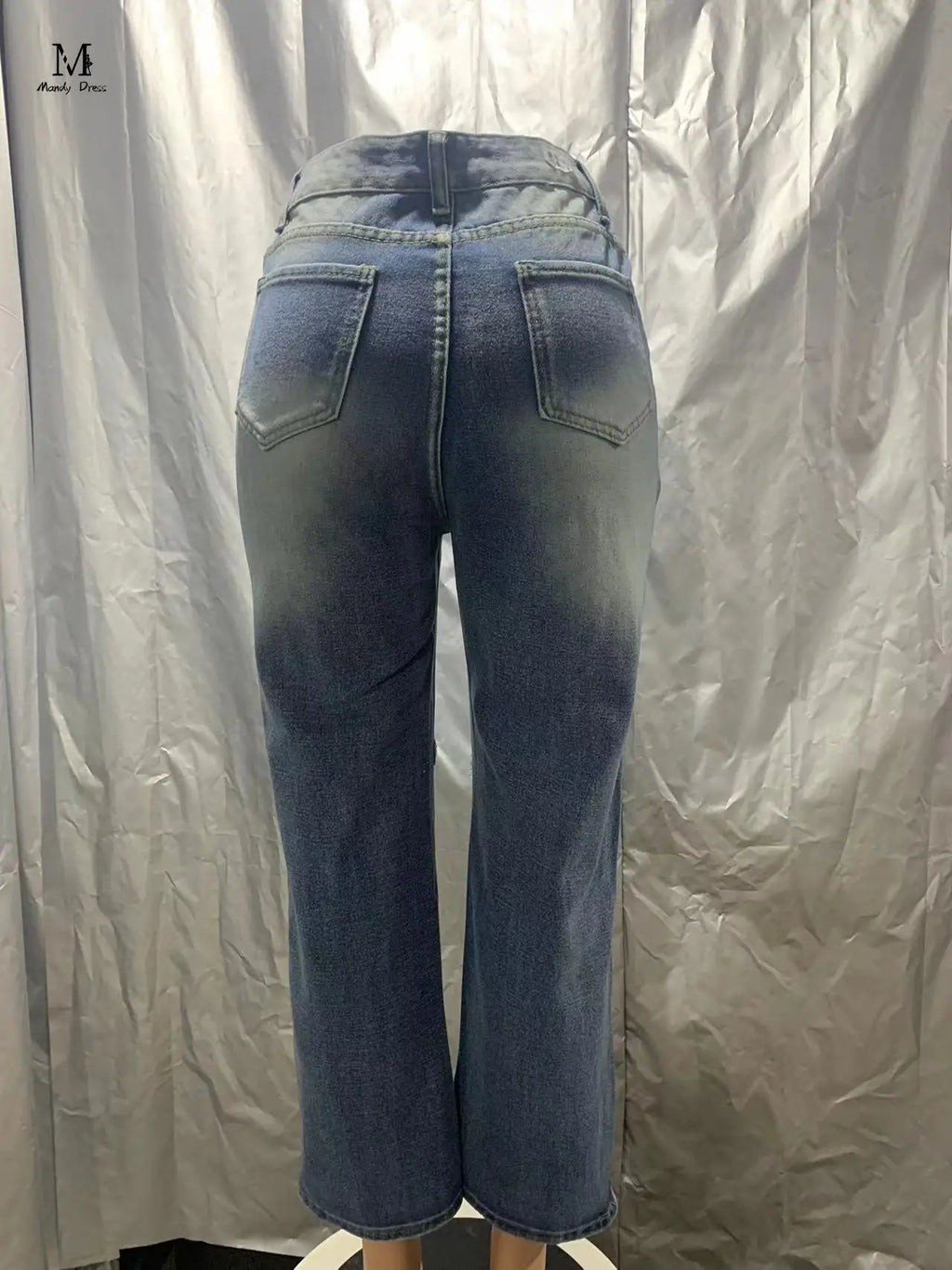 Fashion Women Cotton Jeans High Waist Vintage Wash Denim Tassels Cross Trousers Y2K Streetwear Straight Leg Pants 2024