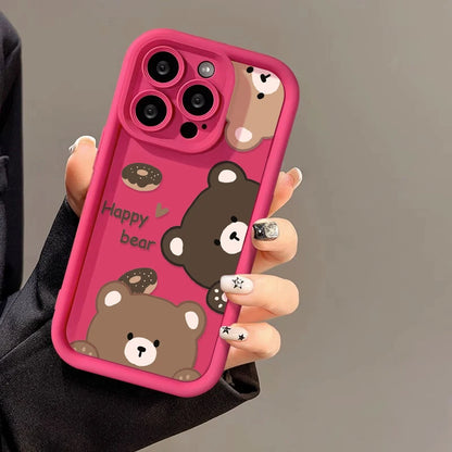 Cute Bear Phone Case For iPhone 13 Cases Iphone 11 15 Pro Max 16 14 12 XR XS X 7 8 Plus SE 15promax Soft Silicon Fundas Covers