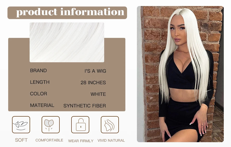 I's a wig Long Straight White Cosplay Wigs Synthetic Wigs for Women 60 613 Blonde Grey Pink Black Color for Daily Party Lolita