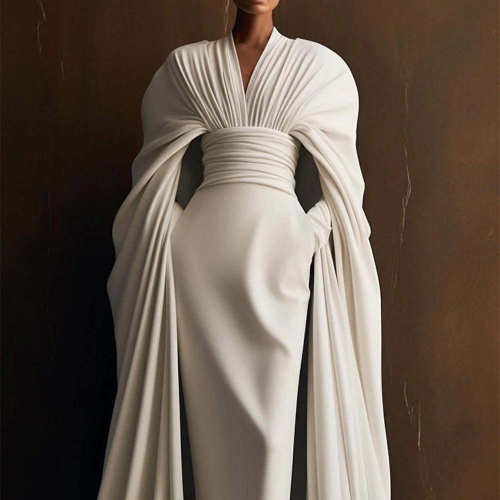 White Women Prom Dresses Elegant A-line Long Sleeves Floor Length Simple Warm Designer High-end Fashion Evening Party Gowns