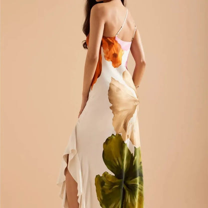 Women's Dress 2025 New Summer Floral Print One-shoulder Elegant Party Evening Maxi Dresses Fashion Vacation Beach Dress