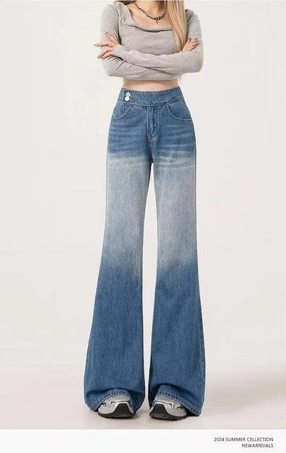 Slimming High-waisted Jeans for Women Spring Summer Pear-shaped Loose-fit Wide leg Jean Pants Bell Bottoms Female Denim Trousers