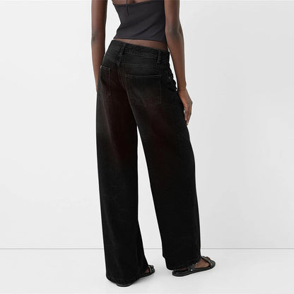 Women Fashion Denim Jeans Retro Ladies Loose Straight Pants Mid Waist Button Pocket Trousers Casual De Mujer Pantalon Femme