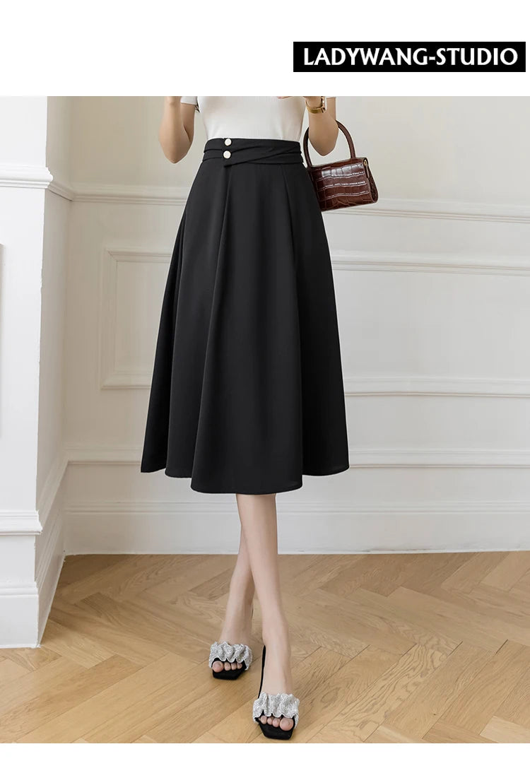 Women's Skirts High Waist Sweet Girl's Mid-calf Skirt Solid Skirts for Women Vintage Long Fashion 2023 Kawaii Summer Women Skirt