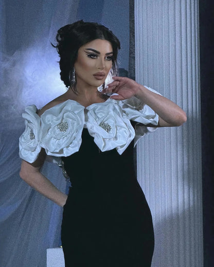 Women Banade Dresses Sexy Big Flowers Off the Shoulder Long Dress Celebrate Evening Party Dress Birthday Party Wedding Outfit