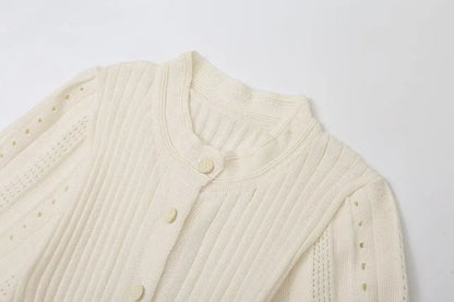 Elegant Knit Dress For Women White Slim O-neck Single Breasted Short Sleeve Long Dresses Female 2025 Spring Fashion Lady Robe