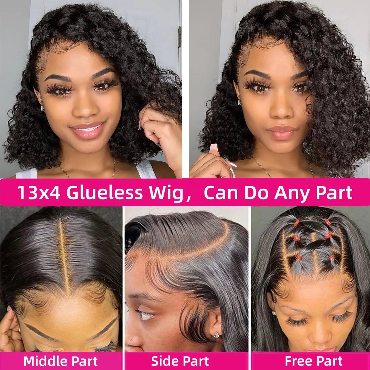Glueless wigs Wear & Go 100% Human Wigs Water Wave Ready To Wear Short Bob Lace Frontal Brazilian Wig DEEP Curly For Woman Sale