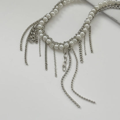 Necklaces for Women Heart-shaped Cross Imitation Pearl Tassel Long Necklace Colliers Femmes Girl Stuff