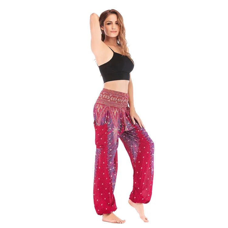 Women's Yoga Pants Printed Ethnic Style Loose Yoga Trousers Bloomers High Waist Fitness Sports Crotch Dance  Sweatpants