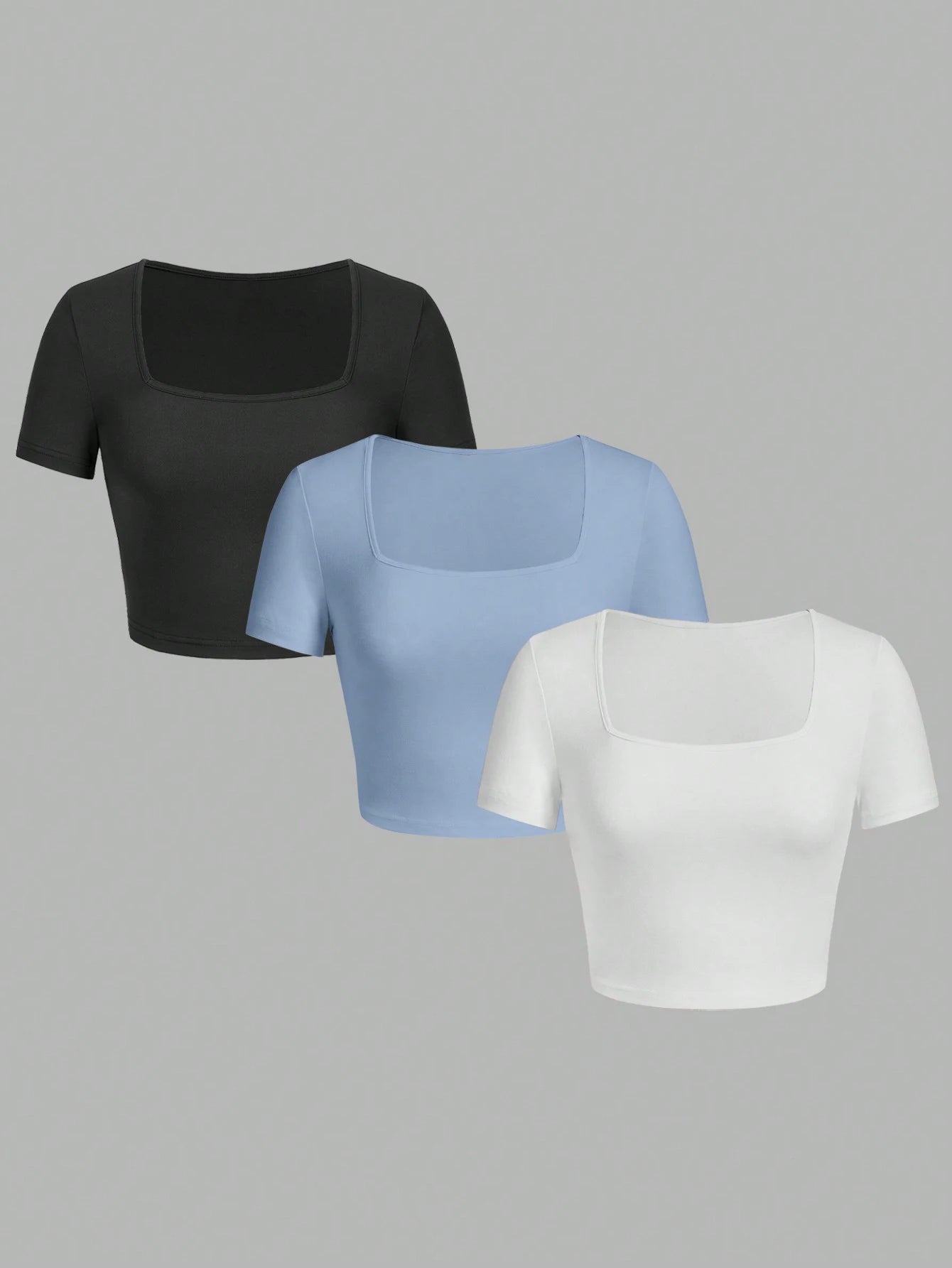 Woman T-shirt Square Neckline tops Short Sleeve crop tops for women girls sexy street wear  top tees