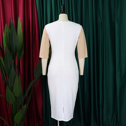 Elegant Church Dresses for Women 2023 New Arrivals Fashion Two Color Patchwork Fitted Ladies Knee Length Formal African Dress