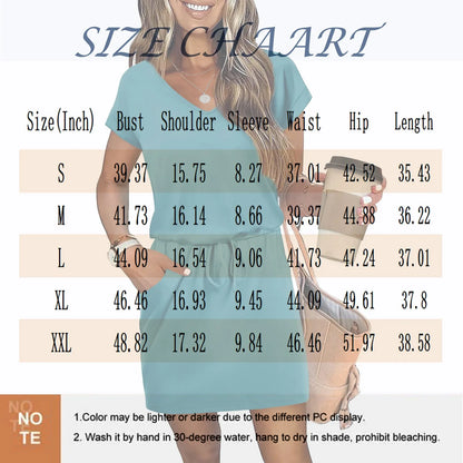 Summer Dresses for Women 2025 V Neck T Shirt Casual Mini Dresses Tie Waist Sundresses with Pockets Women's Short Sleeve Dresses