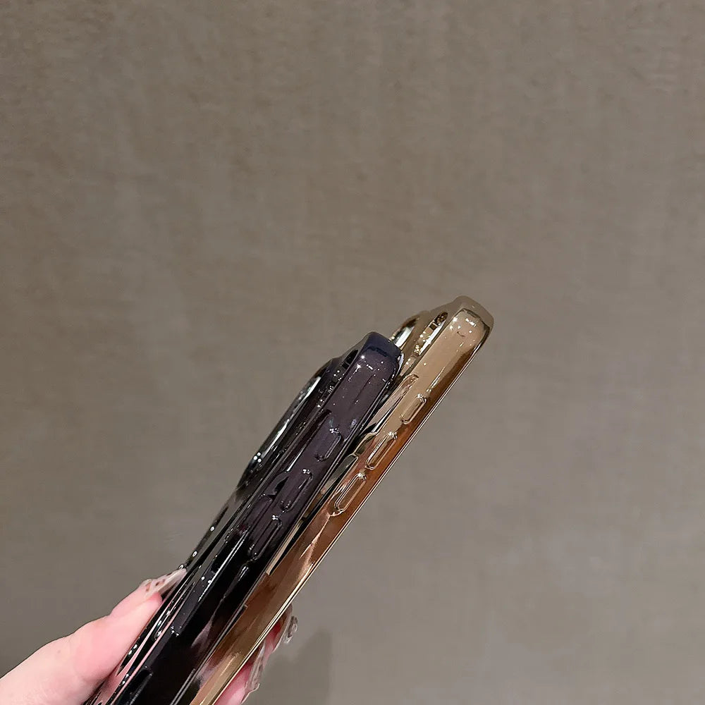 Fashion Plating 3D Hollowed Flame Phone Case For iPhone 16 15 14 13 12 11 Pro Max Fundas Creative Electroplated Soft Back Cover