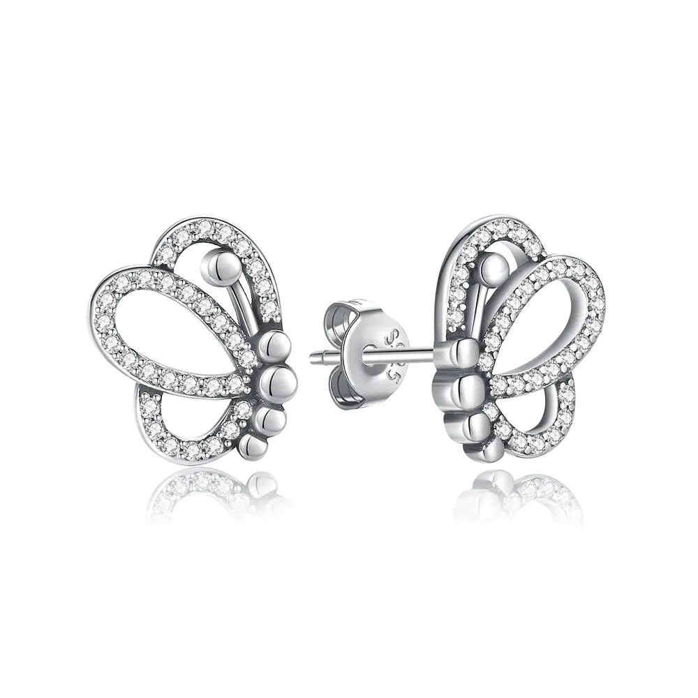 Original 925 Sterling Silver Earrings 2025 Stud Hoop Crystal Earings For Women Rose Gold Crown Heart Infinity Bee Earing Jewelry