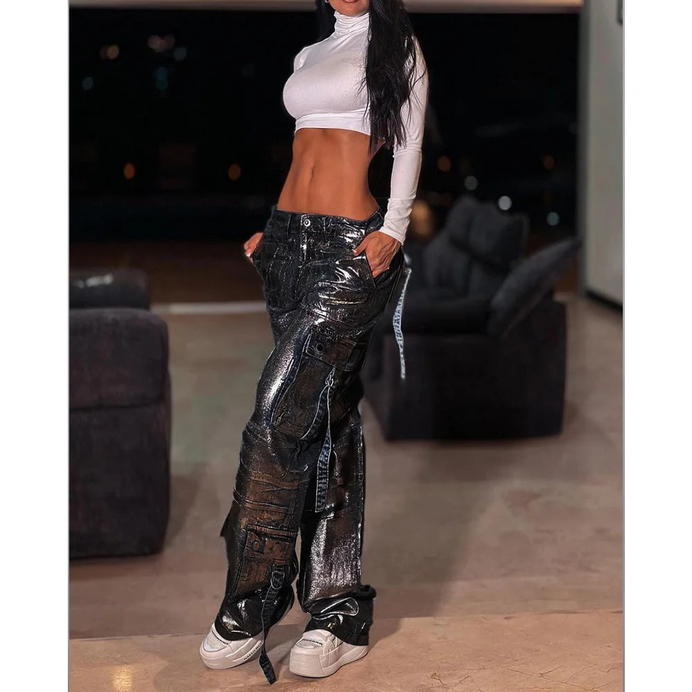 Women Fashion Low Waist Loose Straight Leg Jeans Comfortable Wide Leg Trousers Spring Autumn Straight Pants Streetwear