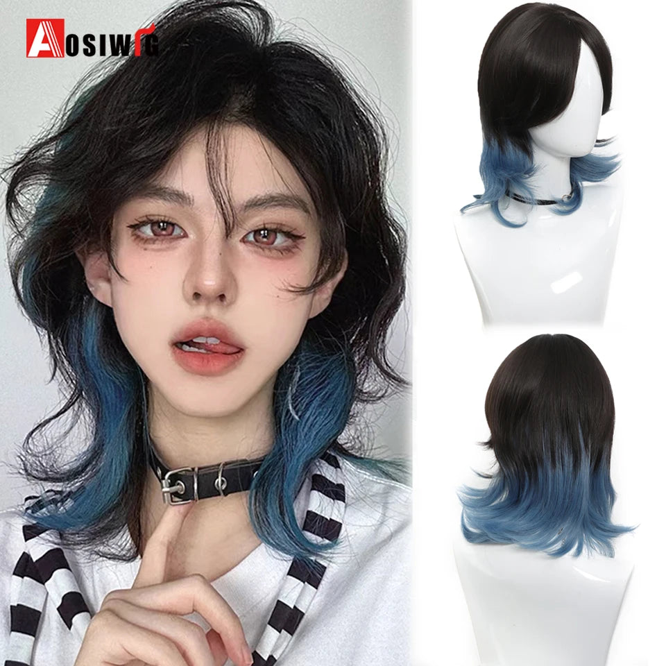 AOSIWIG  Short Curly Cosplay Men Boy Party Light Yellow Synthetic Heat Resistant Hair Wigs Men's Breathable Wig