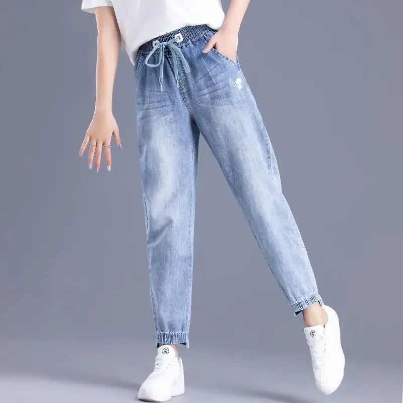 Womens Jeans Pants For Women With Pockets Blue Trousers High Waist Shot 2000s Y2k Wide Leg Xxl 90s Trend Unique Japanese Shiny