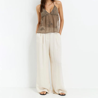 Women Halter Top Tie-Up Sleeveless Tops Shiny Beaded Summer Vest For Beach Vacation Summer Party Daily Wear Streetwear