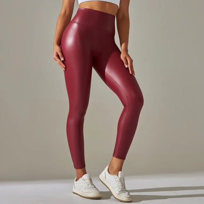 PU Leather Pants Yoga Leggings for External Wear High Waist Leather Sexy Leggings Trousers Women's Stretch Pantalon
