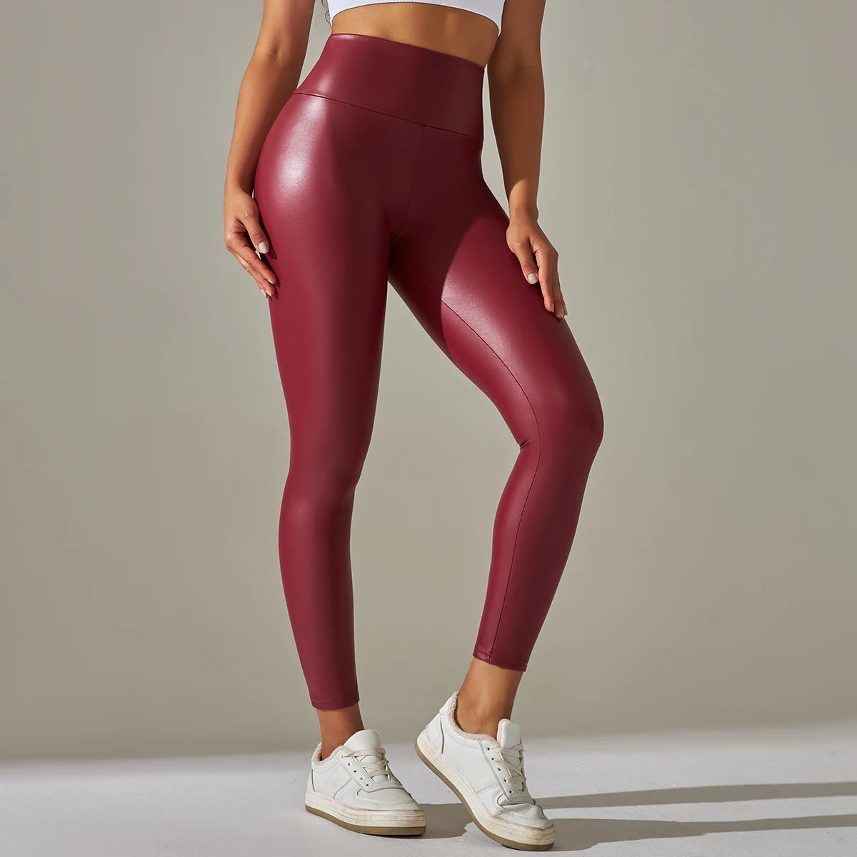 PU Leather Pants Yoga Leggings for External Wear High Waist Leather Sexy Leggings Trousers Women's Stretch Pantalon