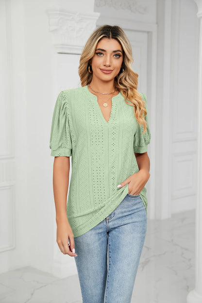 Womens Tops V Neck Ruffle Sleeve Blouses Short Sleeve Casual Tops T-Shirts for Women Autumn Winter