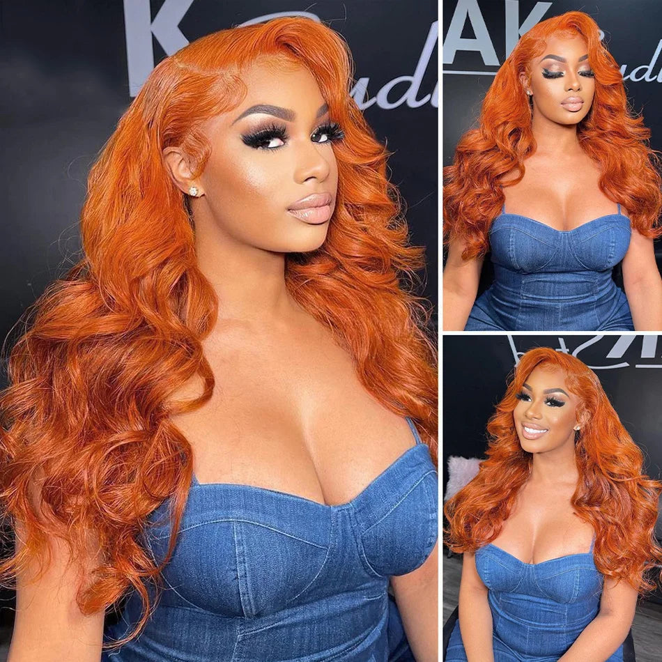 30 36 Inch Ginger Body Wave Human Hair Colored Wigs 100% 13X6 Hd Lace Frontal Wig 13X4 Preplucked Lace Front Wigs For Women