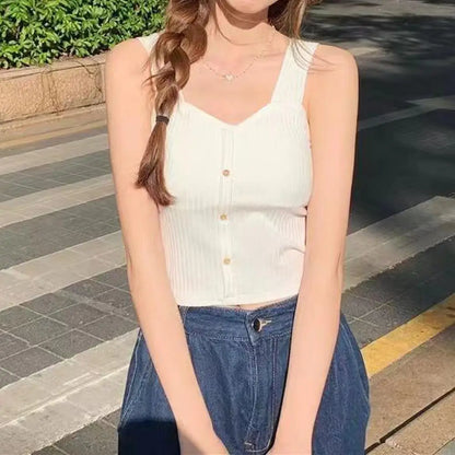 Woman's Top With Built In Bra Button Padded Bra Lady's Top Strap Vest Tank Top Summer Girls Cute Women Casual Female Camisole