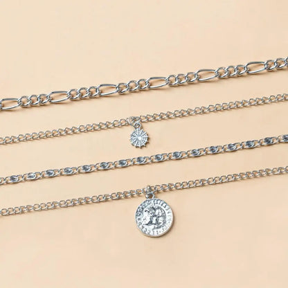 Women Necklace Multi-layered Coin Pendant Punk Style Necklace Hollow Chain Adjustable Length Hip Hop Club Party Neck Jewelry