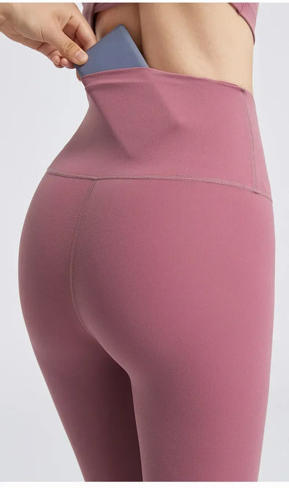 High Waisted Nude Feeling No Embarrassment Line Yoga Pants Women Stretch Firming Lift Hip Sports Fitness Bottom Pants