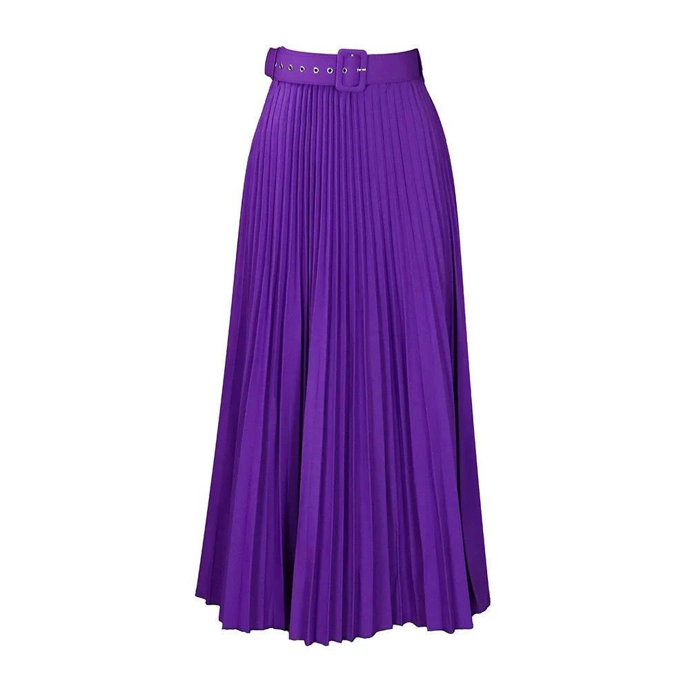 Elegant Pleated Skirts for Woman 2024 New High Waisted Belt Waisted Ankle Length Autumn Winter Wear Bottoms Skirts Clothes Hot