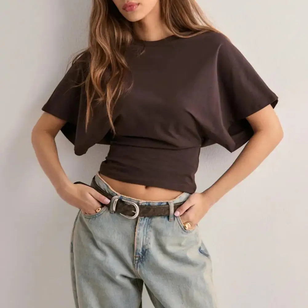 Casual Fashion Tops for Women Stylish Women's Solid Color T-shirt Collection Breathable Round Neck Tee Raglan for Work for Women