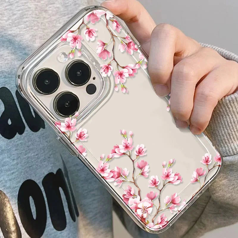Flower Case For iPhone 11 Cases iPhone 15 12 13 14 16 Pro Max X XR XS Max 14 15 Plus 16Pro iPhone16 Clear Shockproof Cover Funda