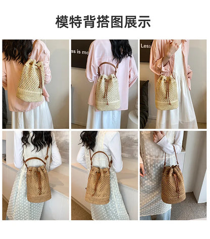 Weaving Bag Women 2024 New Fashion Bucket Bag Summer Niche Hundred Straw Beach Single Shoulder Crossbody Bag