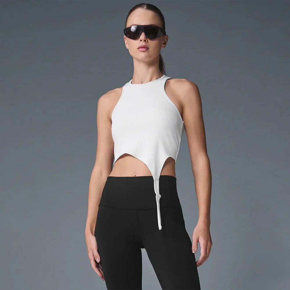 The new women's vest features a stylish design a ribbed fabric round-neck elastic casual top and a daily sports fitness yoga bra