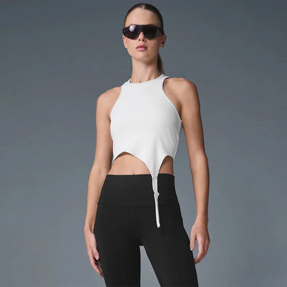 The new women's vest features a stylish design a ribbed fabric round-neck elastic casual top and a daily sports fitness yoga bra