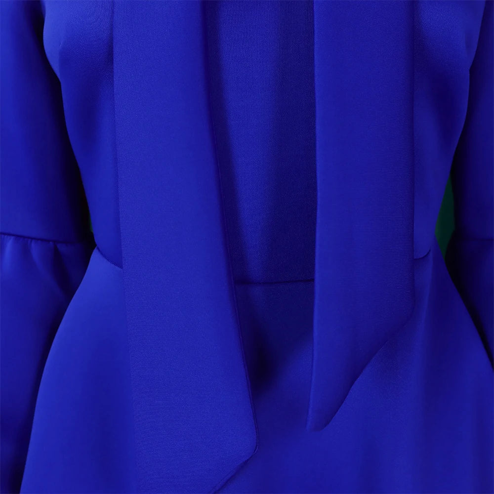 Elegant Dresses for Women Bow Collar Full Sleeve High Waisted A Line Mid Calf Luxury Female Birthday Party Dinner Vestidos Mujer